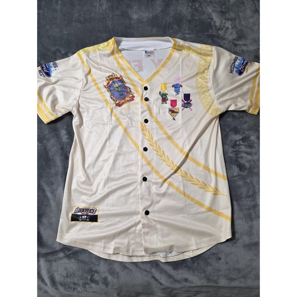San Antonio Missions Fiesta Jersey Mens Medium White MILB Baseball Rey Feo 77